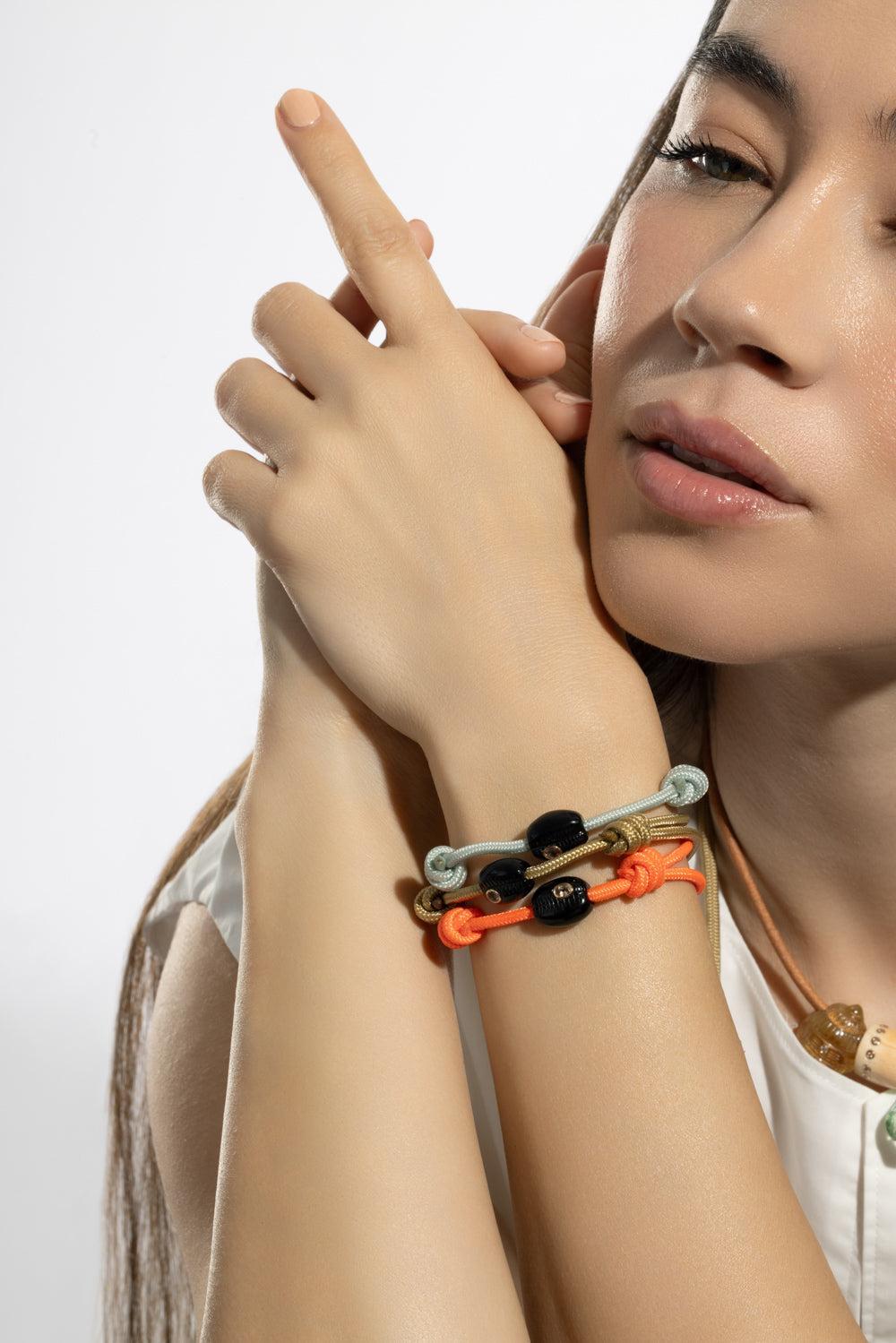 Petite Onyx Cowrie Sillimanite Orange Bracelet-ROSE GOLD-JEWELRYFINE JEWELBRACELET O-DEZSO BY SARA BELTRAN
