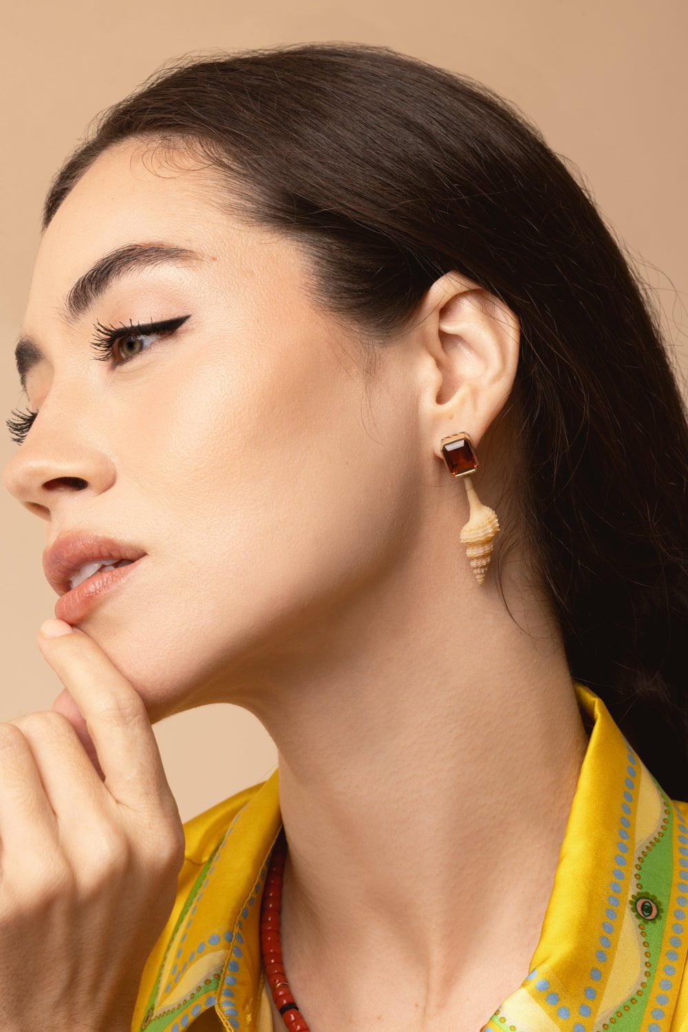 DEZSO BY SARA BELTRAN-Citrine Grande Murex Shell Earrings-ROSE GOLD