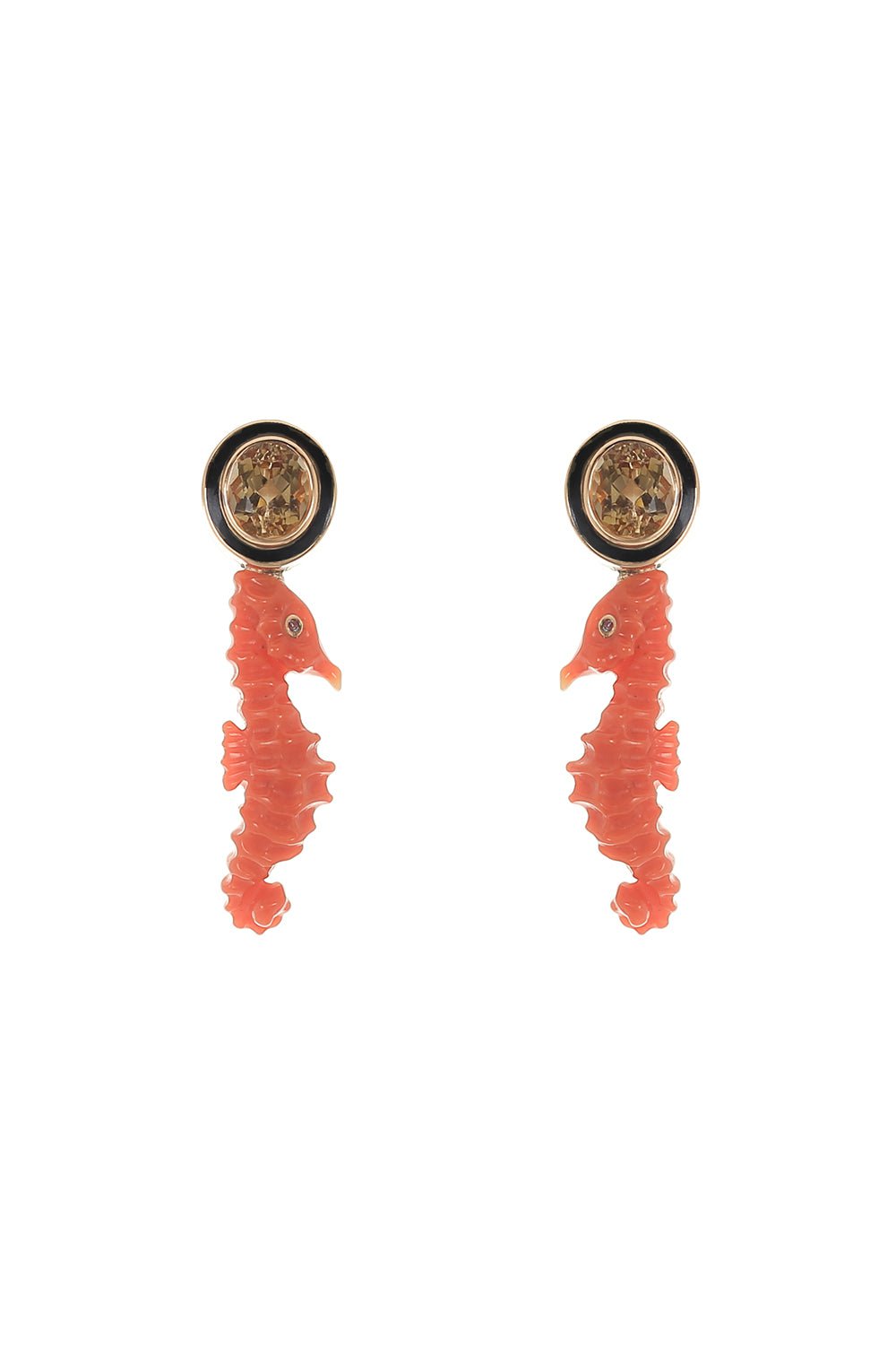 DEZSO BY SARA BELTRAN-Imperial Topaz Coral Seahorse Earrings-ROSE GOLD