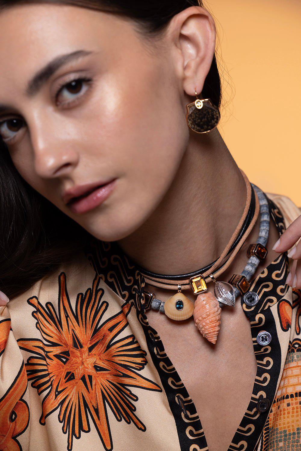 DEZSO BY SARA BELTRAN-Yellow Sapphire Scallop Shell Earrings-ROSE GOLD