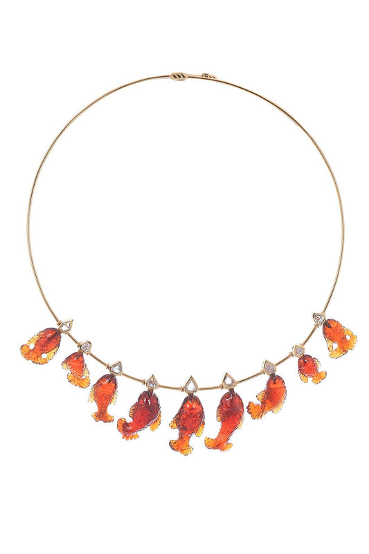 DEZSO BY SARA BELTRAN-Diamond Garnet Fish Wire Necklace-ROSE GOLD