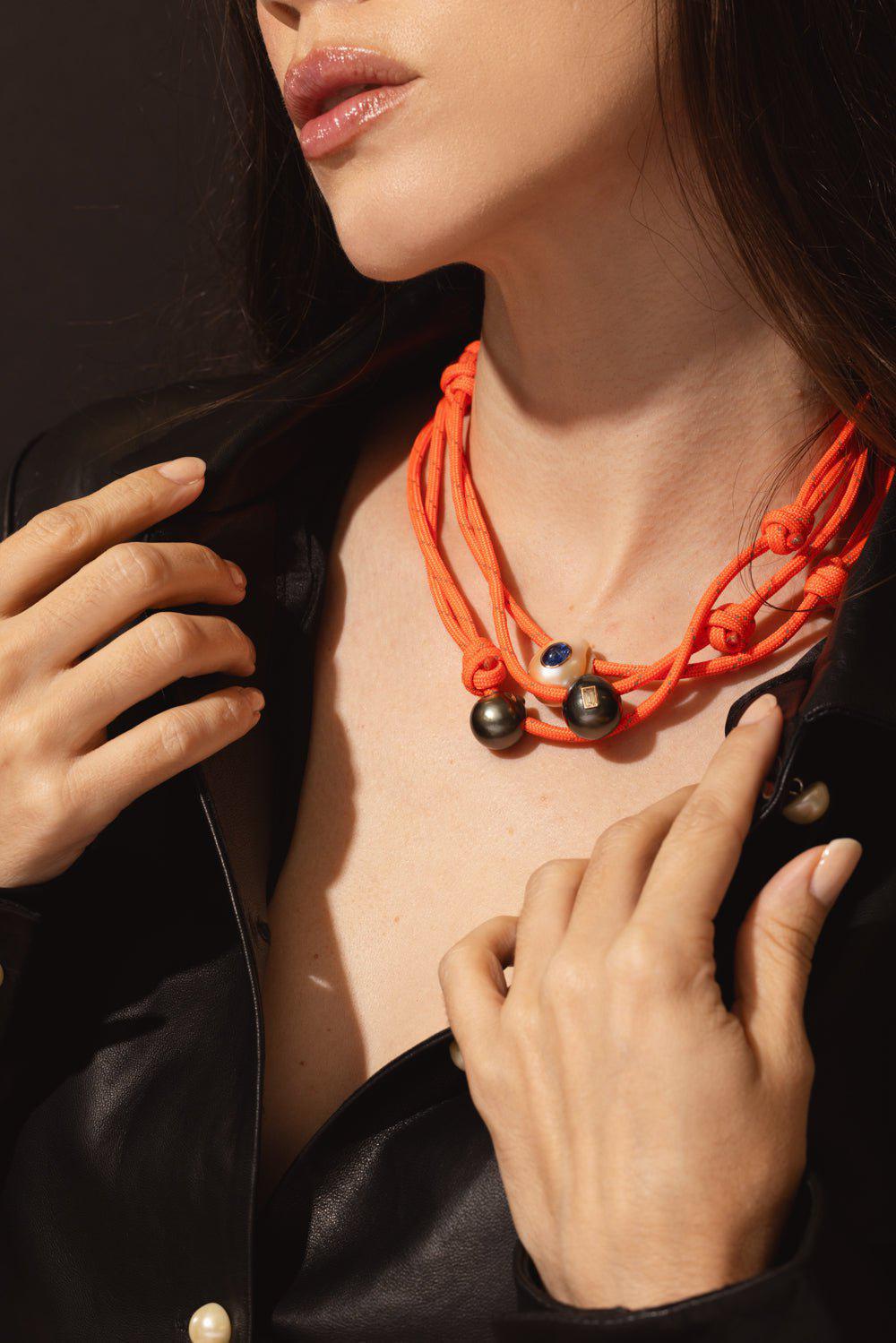 DEZSO BY SARA BELTRAN-Kyanite Pearl Choker Necklace-ROSE GOLD