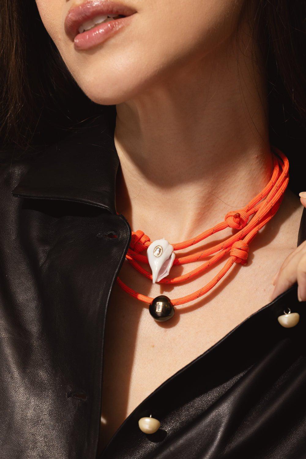 DEZSO BY SARA BELTRAN-White Shell Choker Necklace-ROSE GOLD