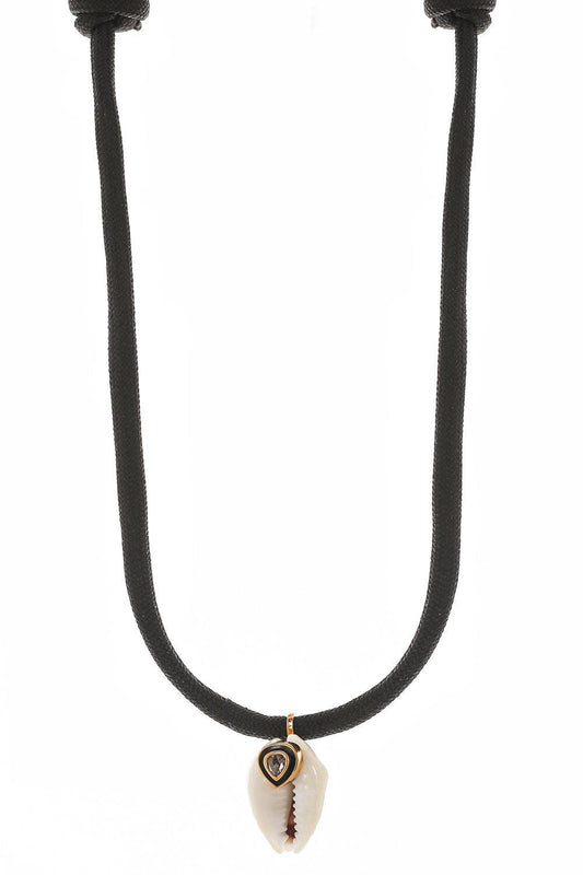 Brown Diamond Cowrie Shell Necklace-ROSE GOLD-JEWELRYFINE JEWELPENDANT-DEZSO BY SARA BELTRAN