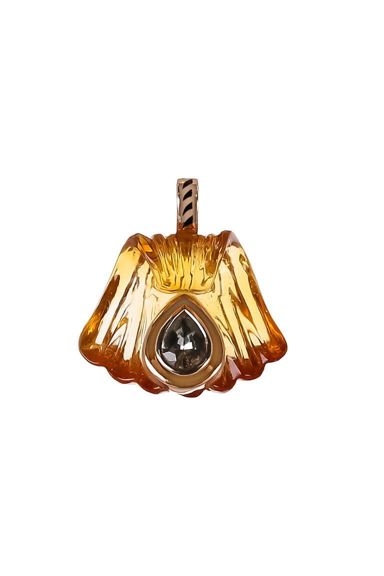 Citrine White Sapphire Rose Carved Capri Pendant