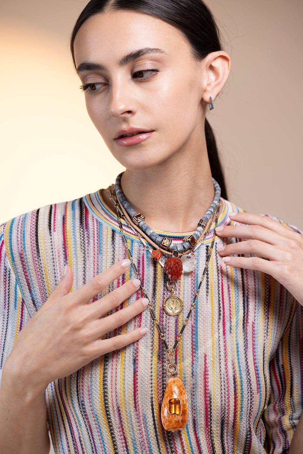 DEZSO BY SARA BELTRAN-Curved Crystal Sapphire Coquito Pendant-ROSE GOLD