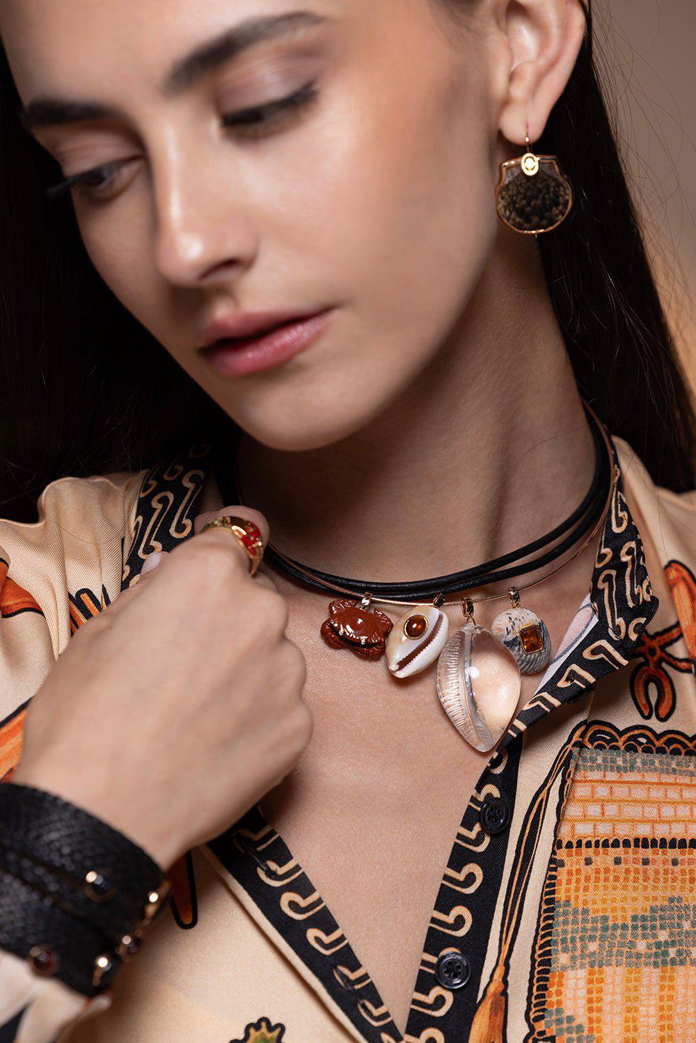 DEZSO BY SARA BELTRAN-Red Jasper Diamond Crab Pendant-ROSE GOLD