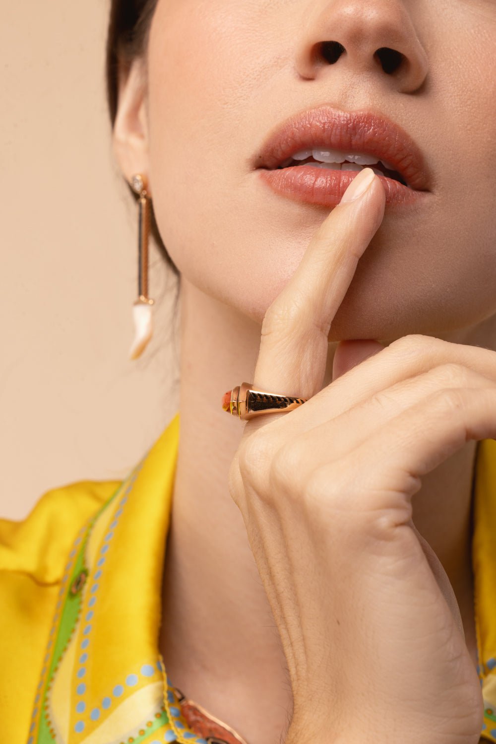 DEZSO BY SARA BELTRAN-Marquise Coral Cabochon Ring-ROSE GOLD