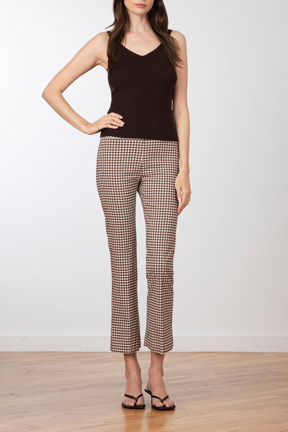 Leo Crop Flare Pant - Brown White-BROWN-0-CLOTHINGPANTCROPPED-AVENUE MONTAIGNE