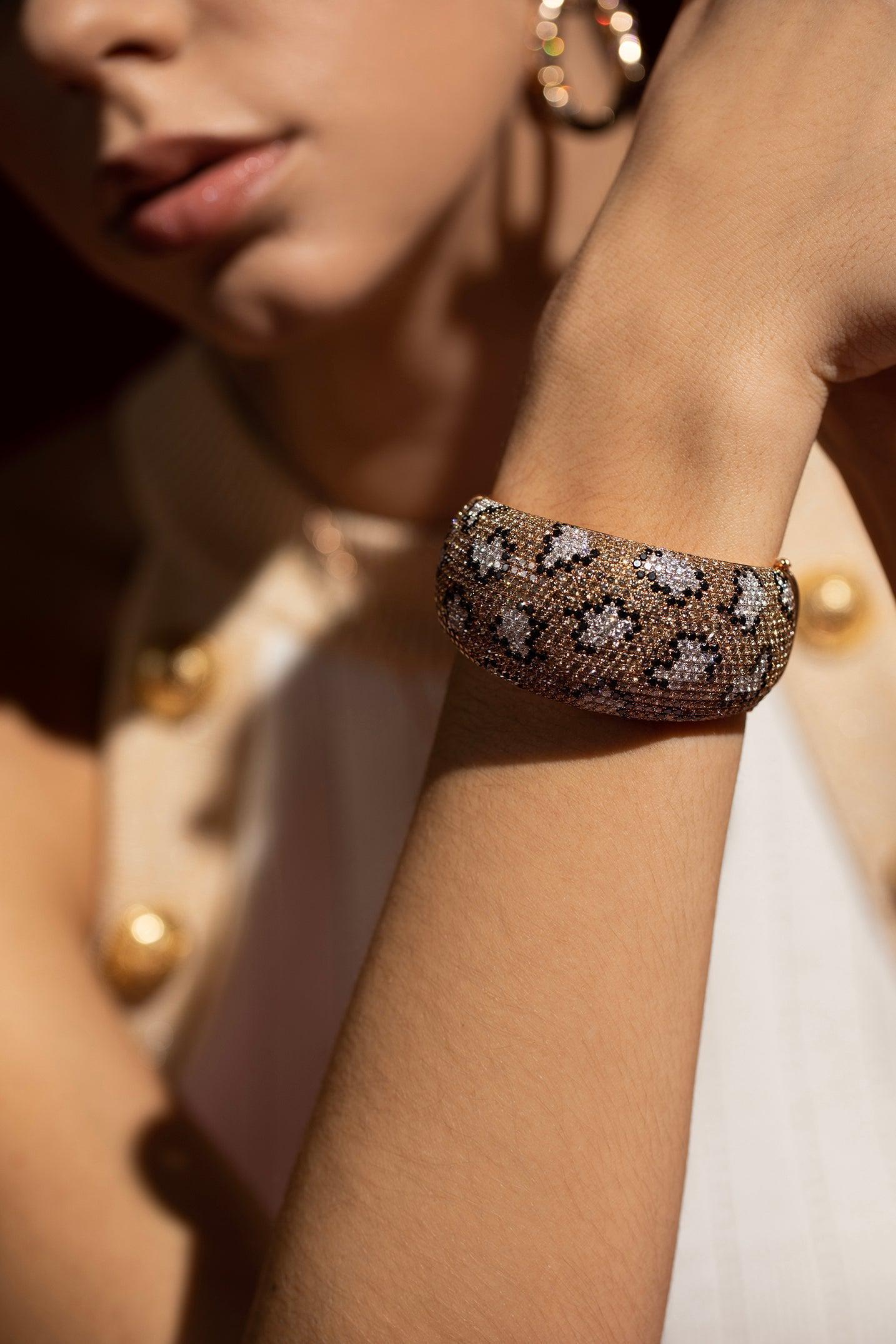 DIANA M. JEWELS-Diamond Leopard Bangle-ROSE GOLD