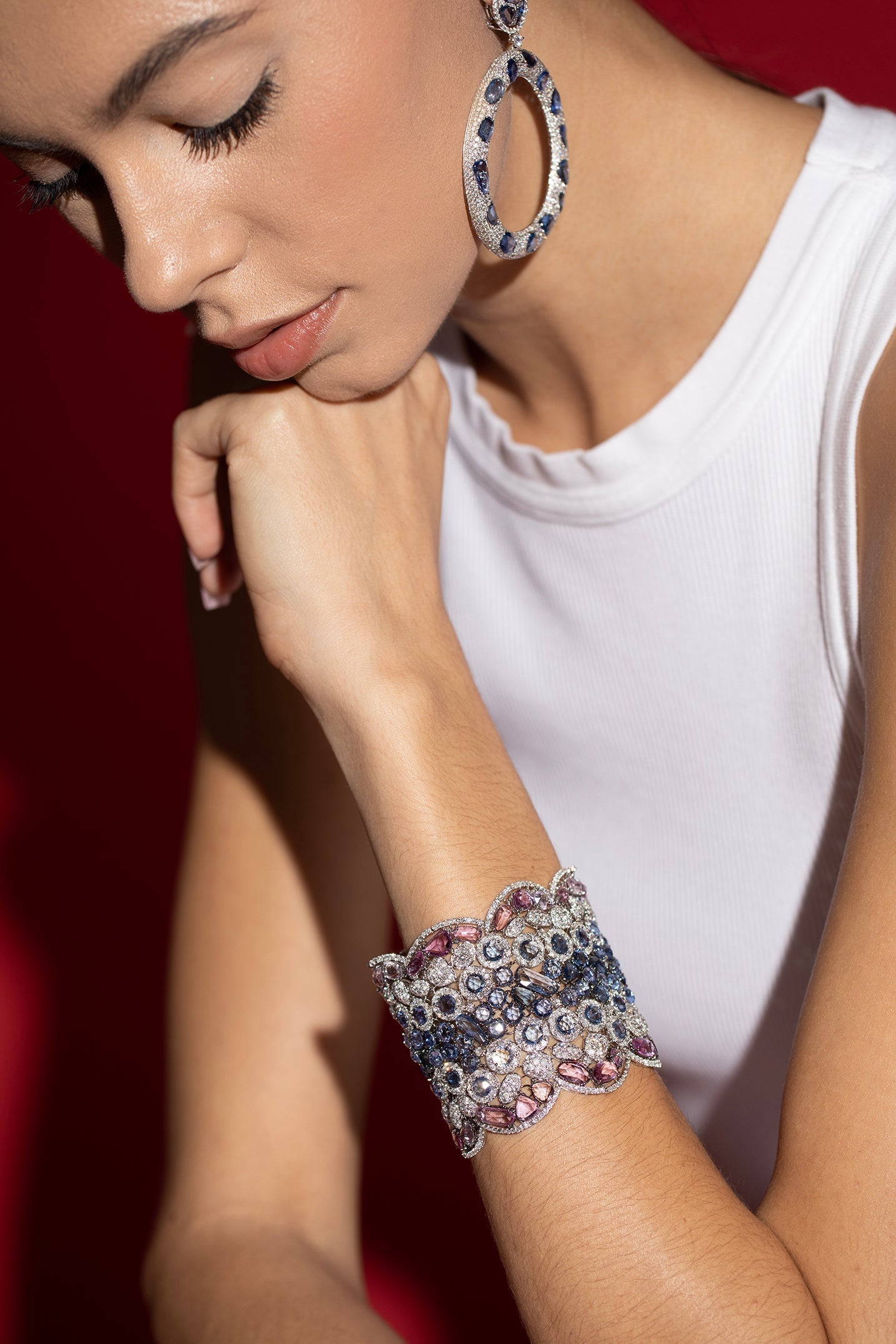 DIANA M. JEWELS-Sapphire Diamond Bracelet-WHITE GOLD