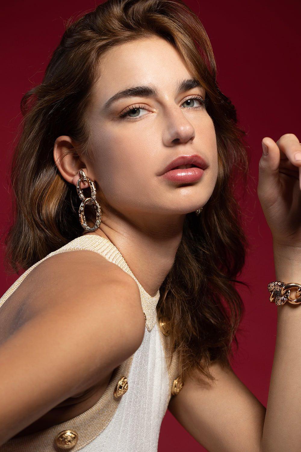 DIANA M. JEWELS-Diamond Link Earrings-ROSE GOLD