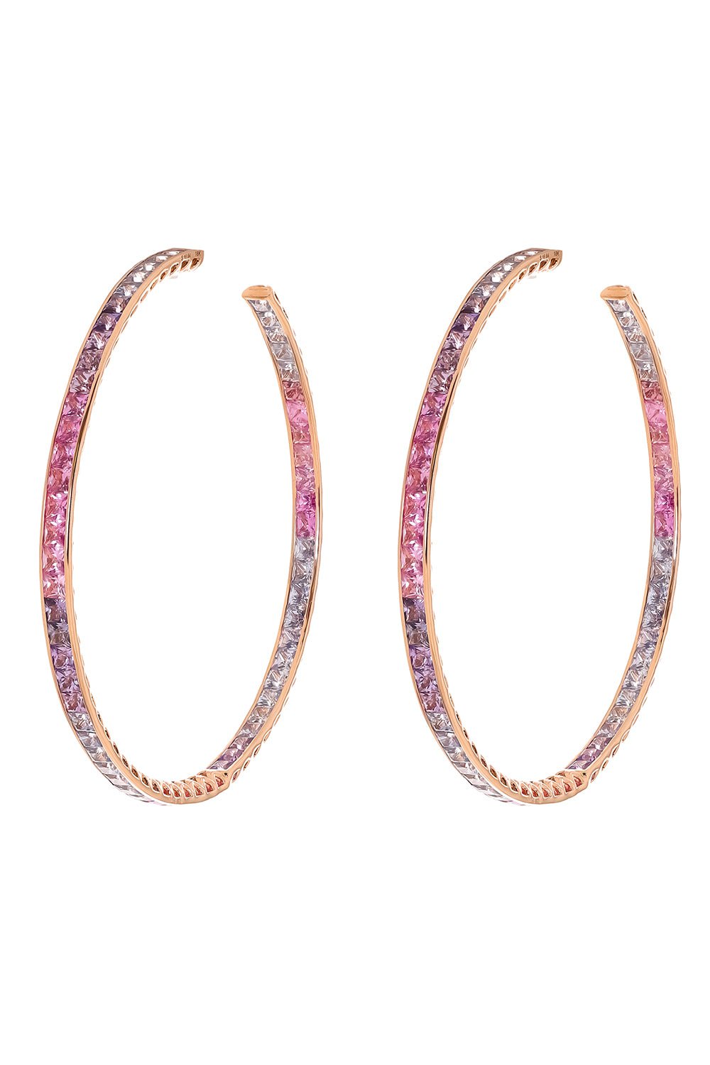 DIANA M. JEWELS-Multicolor Sapphire Hoop Earrings-ROSE GOLD