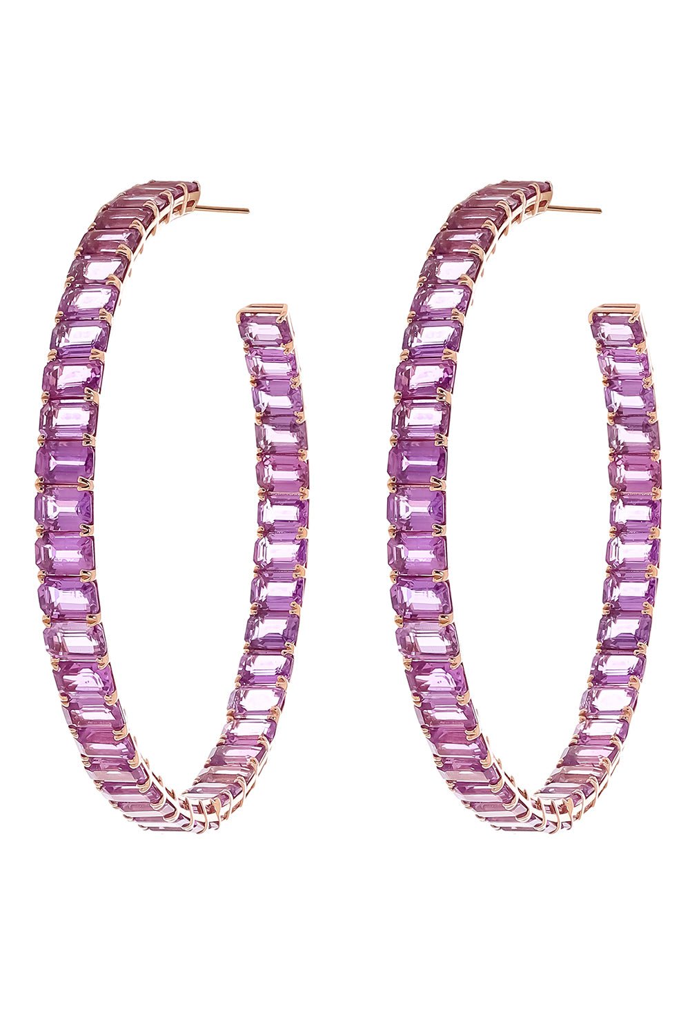 DIANA M. JEWELS-Purple Sapphire Hoop Earrings-ROSE GOLD