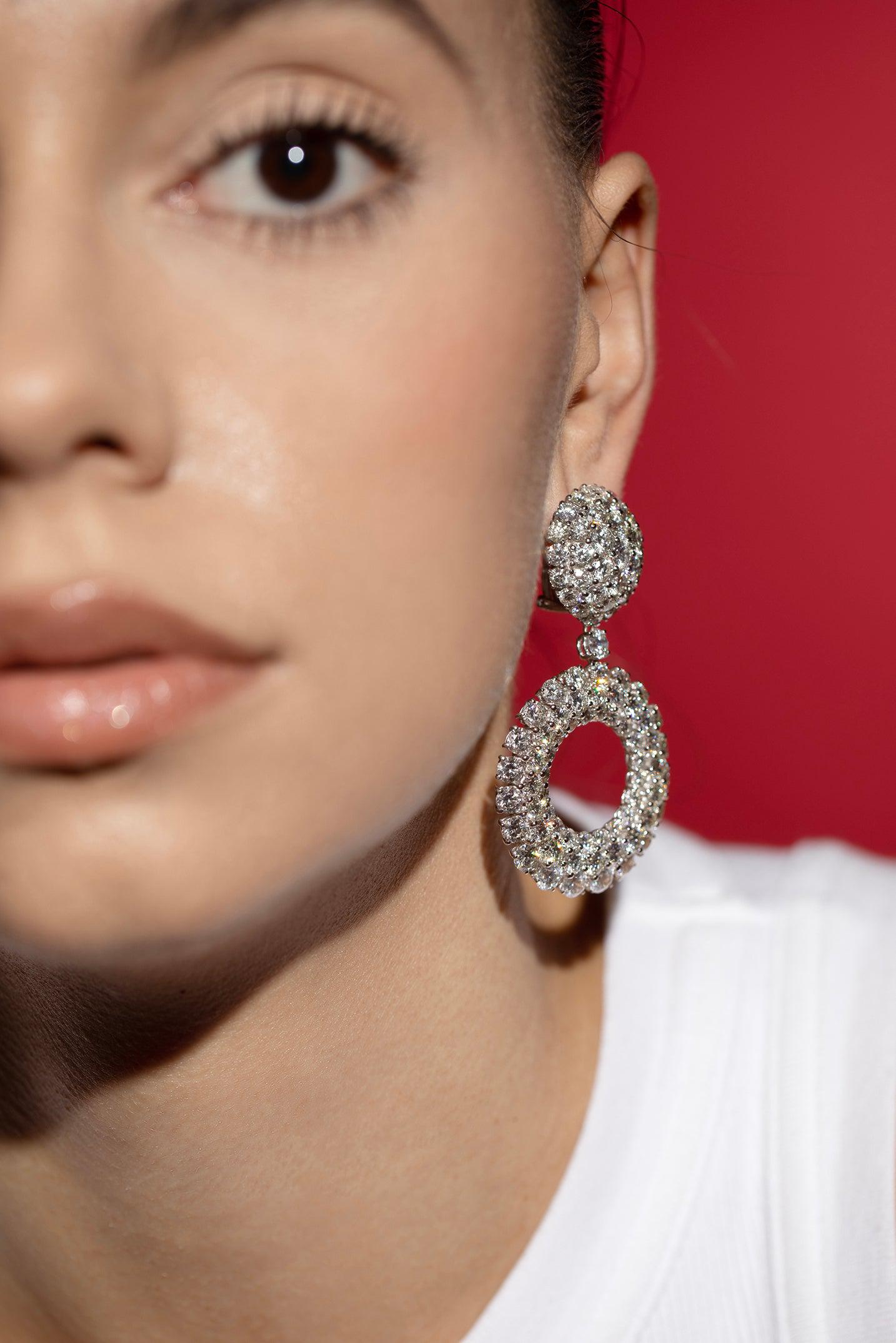 DIANA M. JEWELS-Diamond Circle Drop Earrings-WHITE GOLD