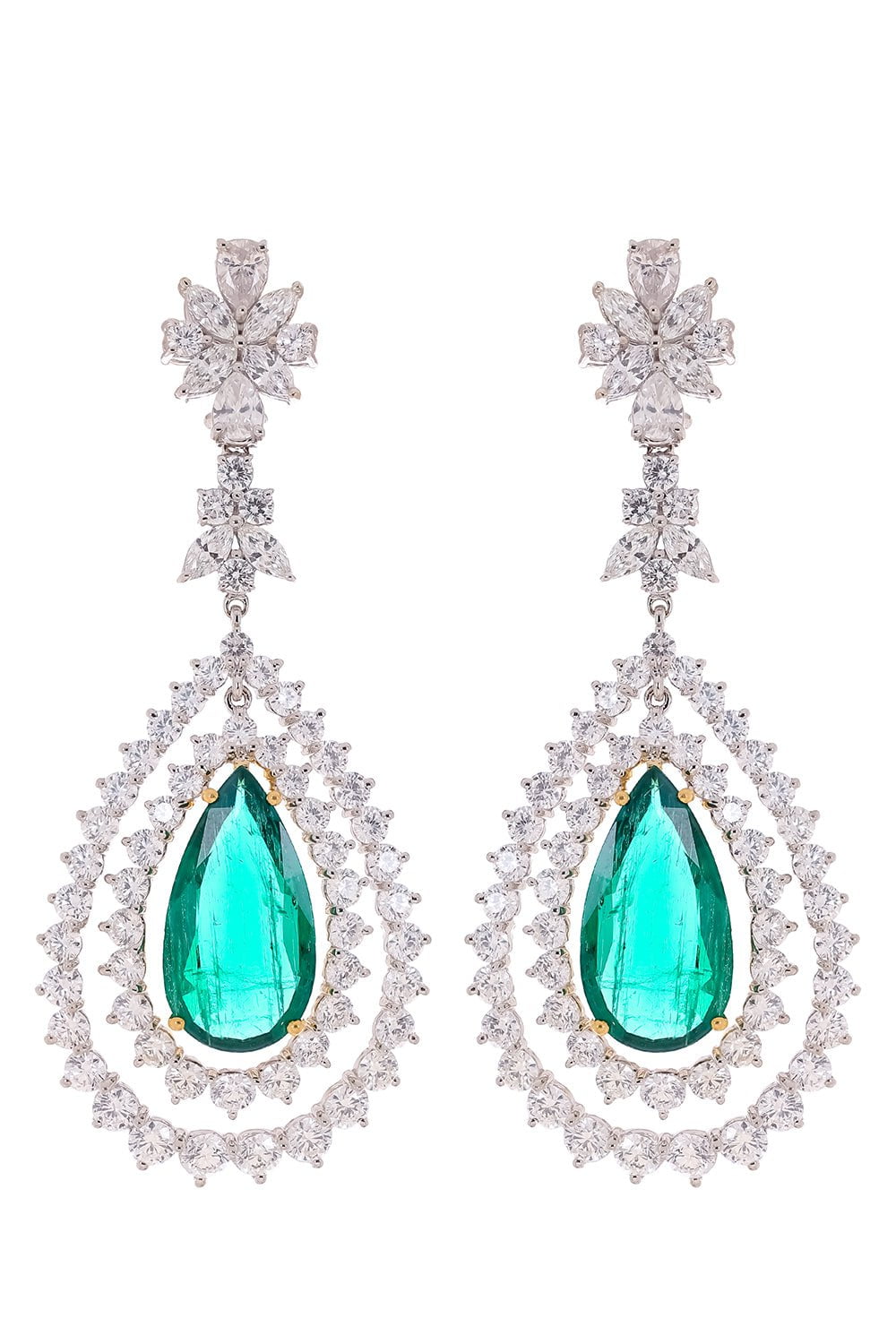 DIANA M. JEWELS-Emerald Diamond Drop Earrings-WHITE GOLD