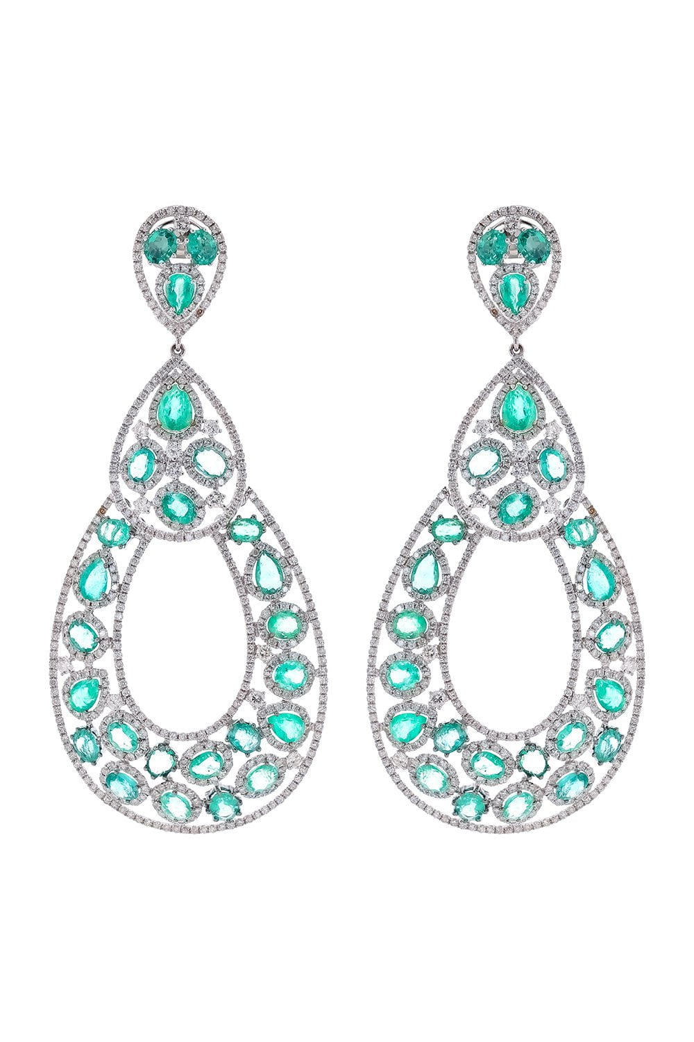 DIANA M. JEWELS-Emerald Diamond Fashion Earrings-WHITE GOLD