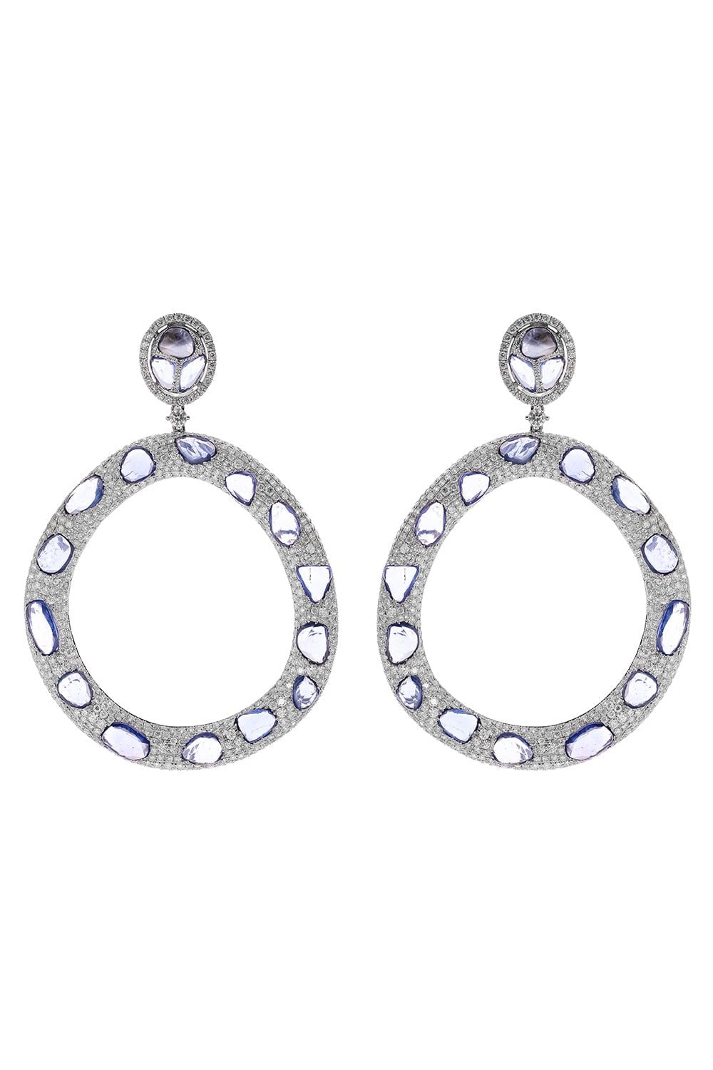 DIANA M. JEWELS-Sapphire Diamond Circle Earrings-WHITE GOLD