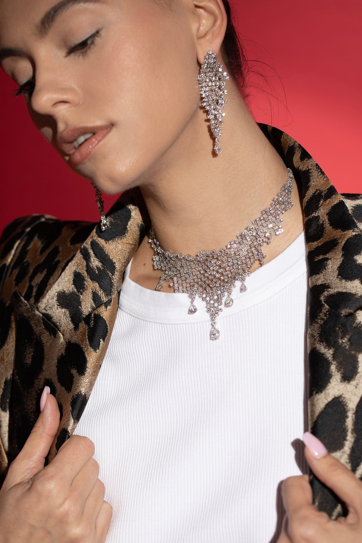 DIANA M. JEWELS-Diamond Pear Drop Necklace-WHITE GOLD