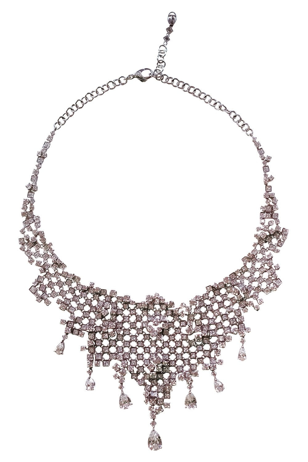 DIANA M. JEWELS-Diamond Pear Drop Necklace-WHITE GOLD