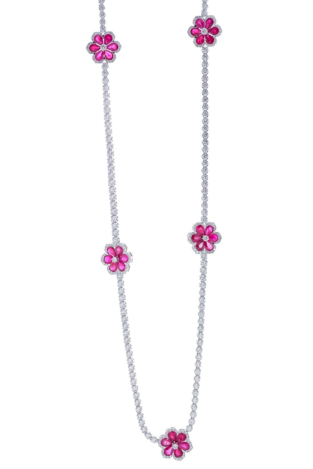 DIANA M. JEWELS-Ruby Flower Diamond Necklace-WHITE GOLD
