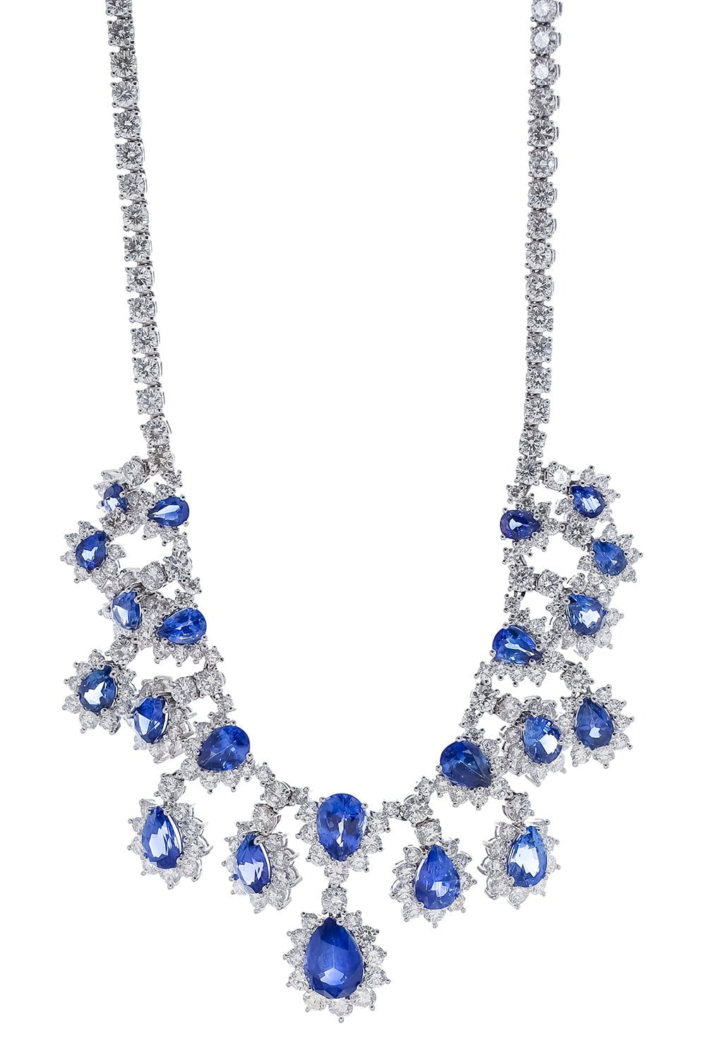 DIANA M. JEWELS-Sapphire Diamond Necklace-WHITE GOLD