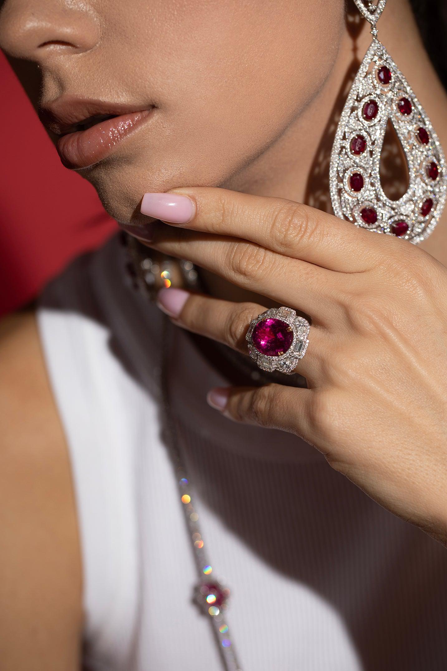 DIANA M. JEWELS-Pink Turmaline Diamond Ring-PLATINUM