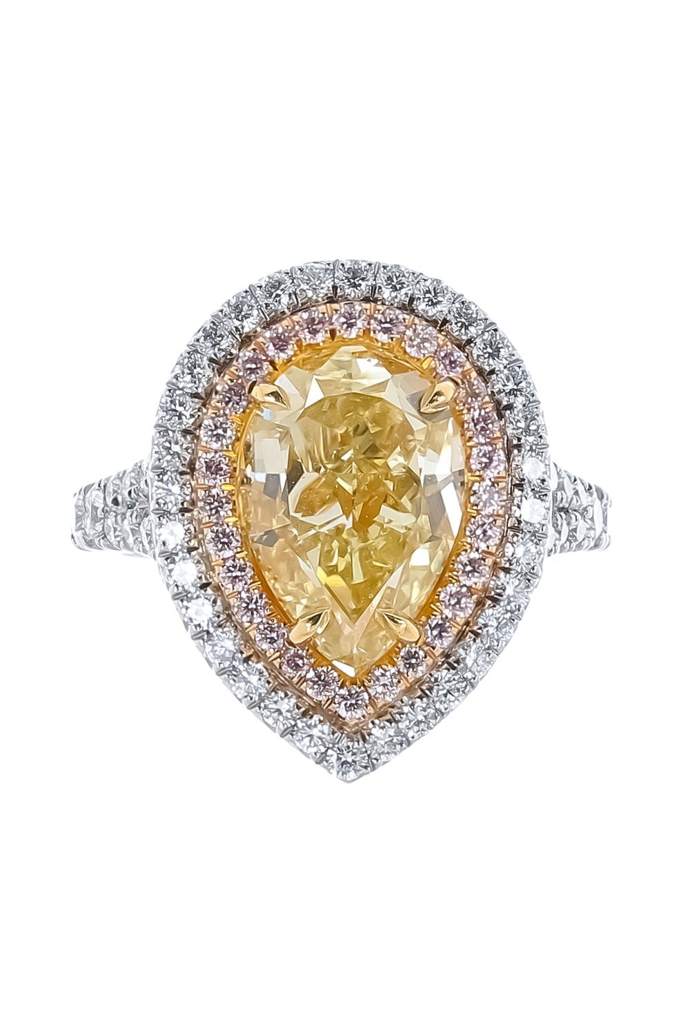 DIANA M. JEWELS-Yellow Diamond Halo Ring-PLATINUM