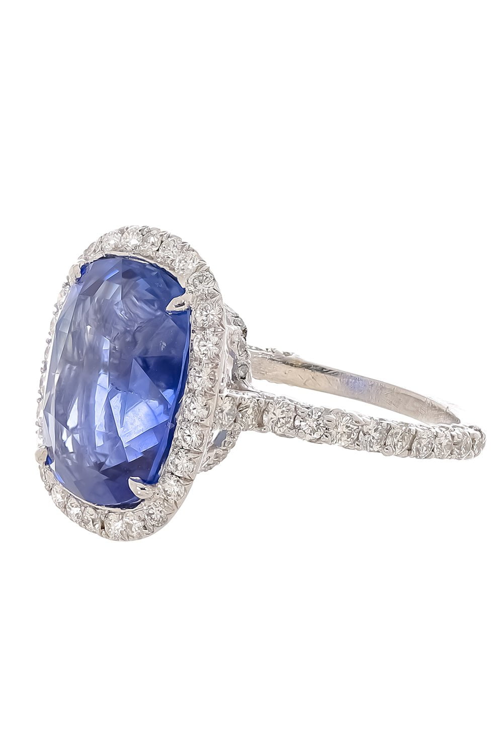 DIANA M. JEWELS-Sapphire Diamond Halo Ring-PLATINUM