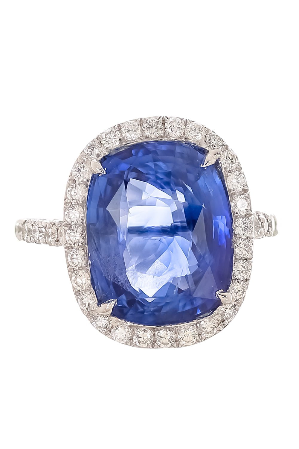 DIANA M. JEWELS-Sapphire Diamond Halo Ring-PLATINUM