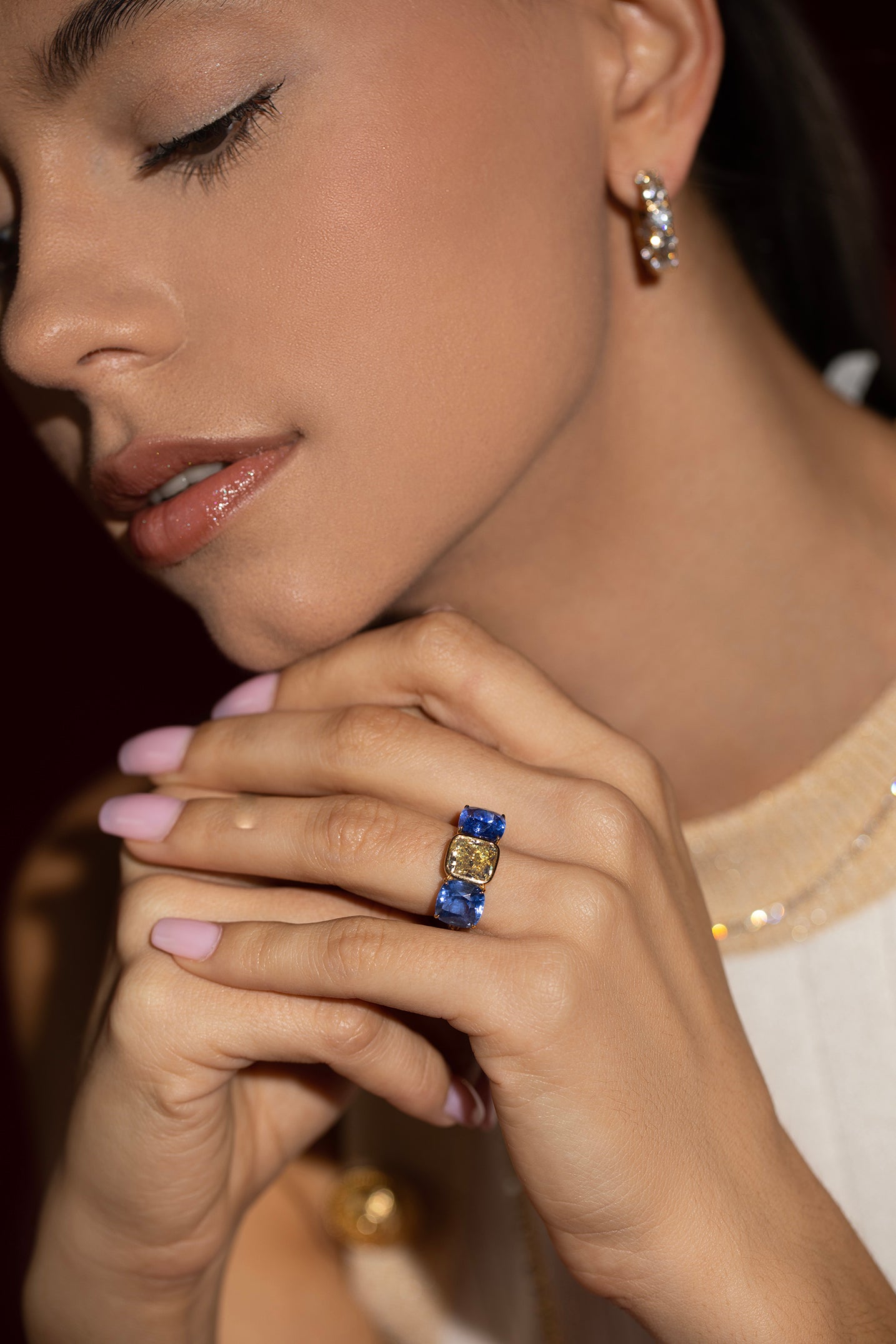DIANA M. JEWELS-Blue Sapphire Diamond Ring-YELLOW GOLD
