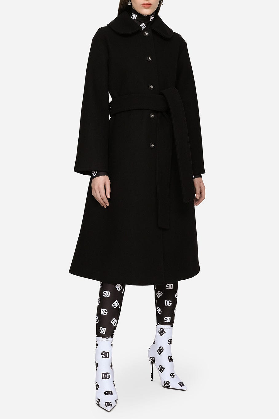 DOLCE & GABBANA-Wool Belted Coat-NERO