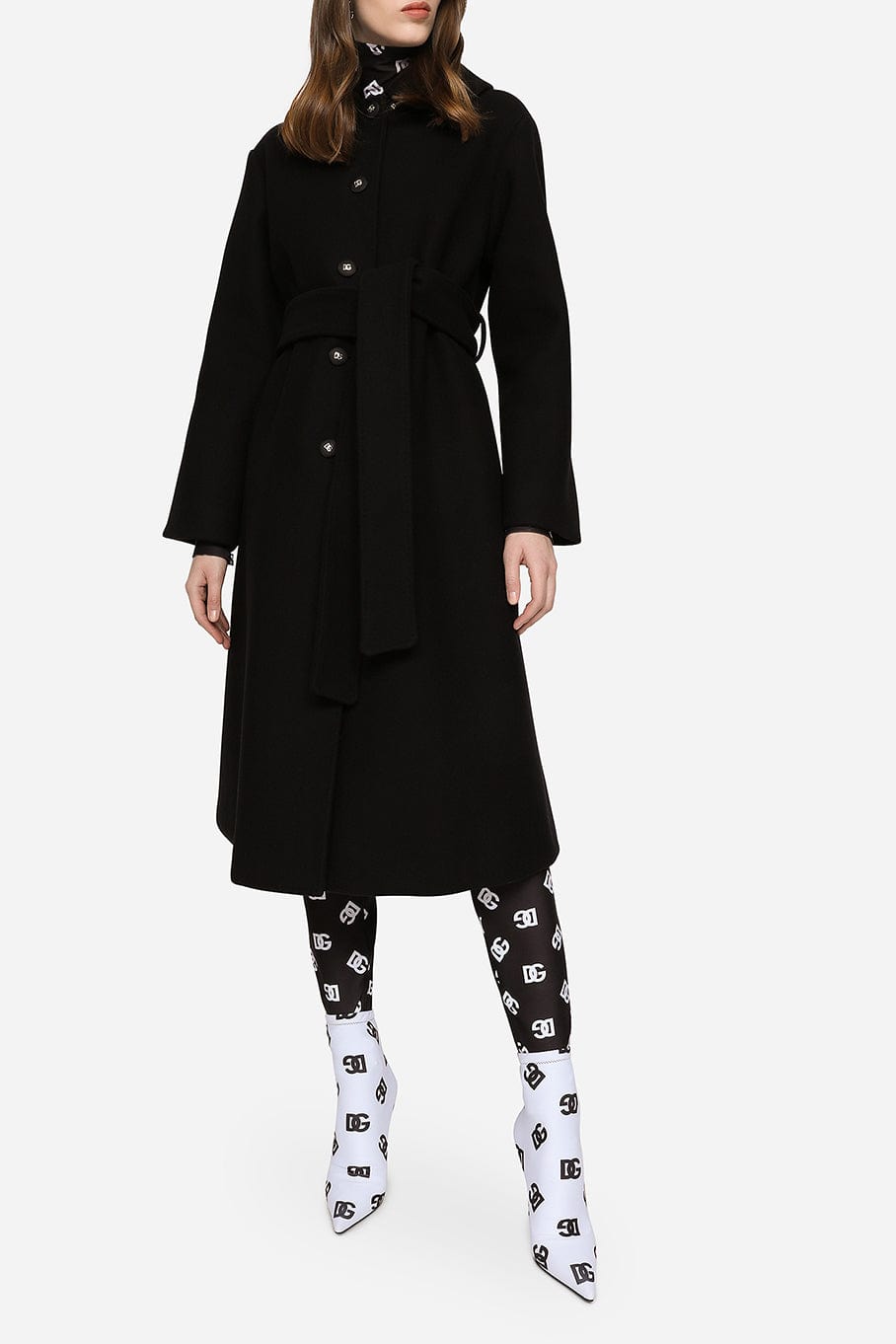 DOLCE & GABBANA-Wool Belted Coat-NERO