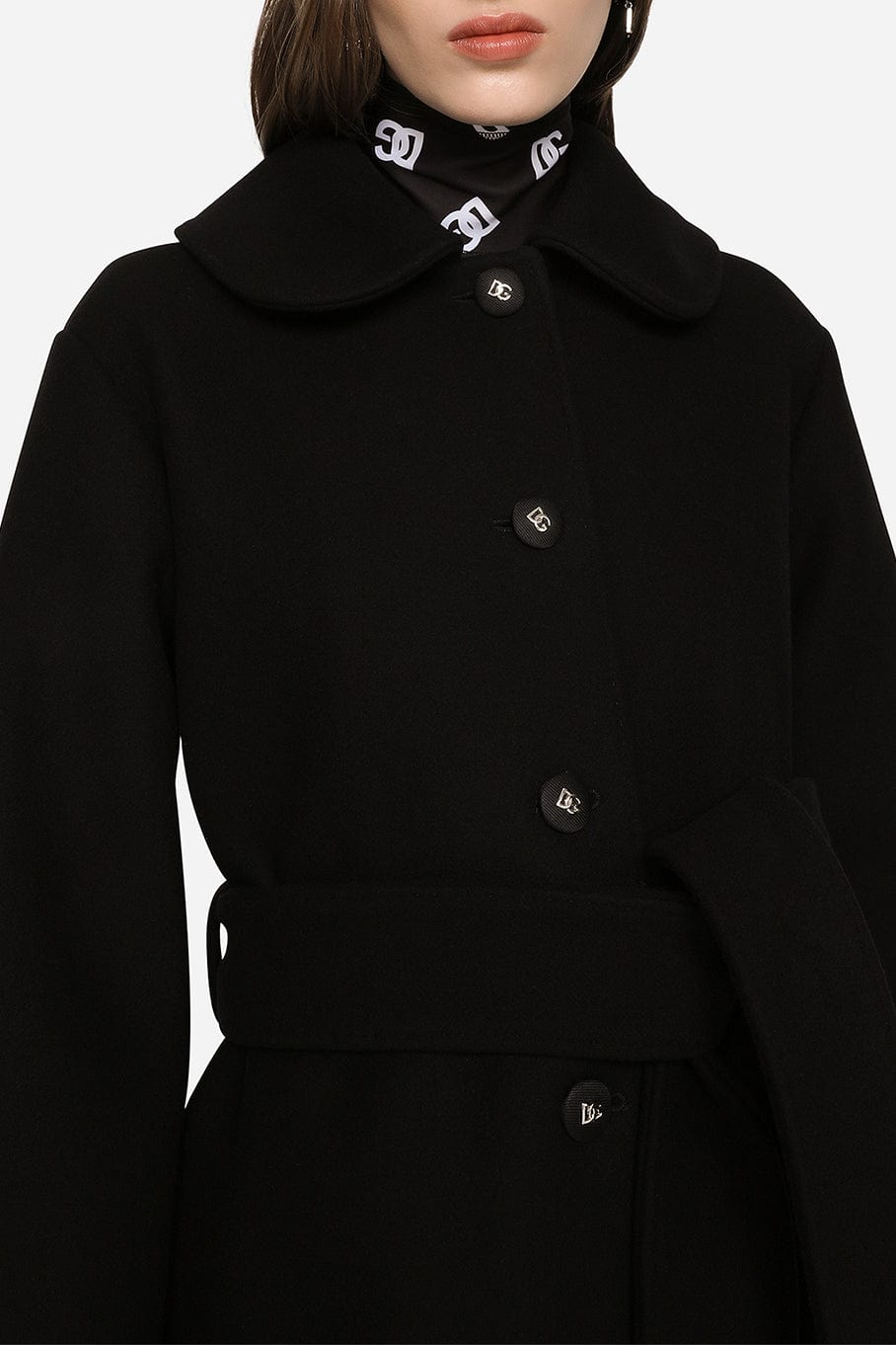 DOLCE & GABBANA-Wool Belted Coat-NERO