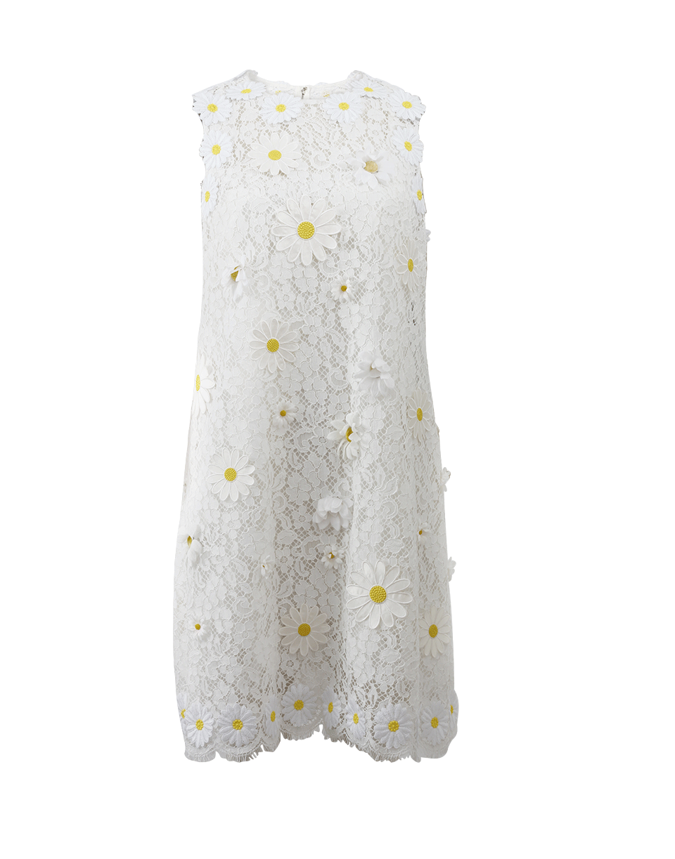 DOLCE & GABBANA-Daisy Applique Lace Shift Dress-BIANCO