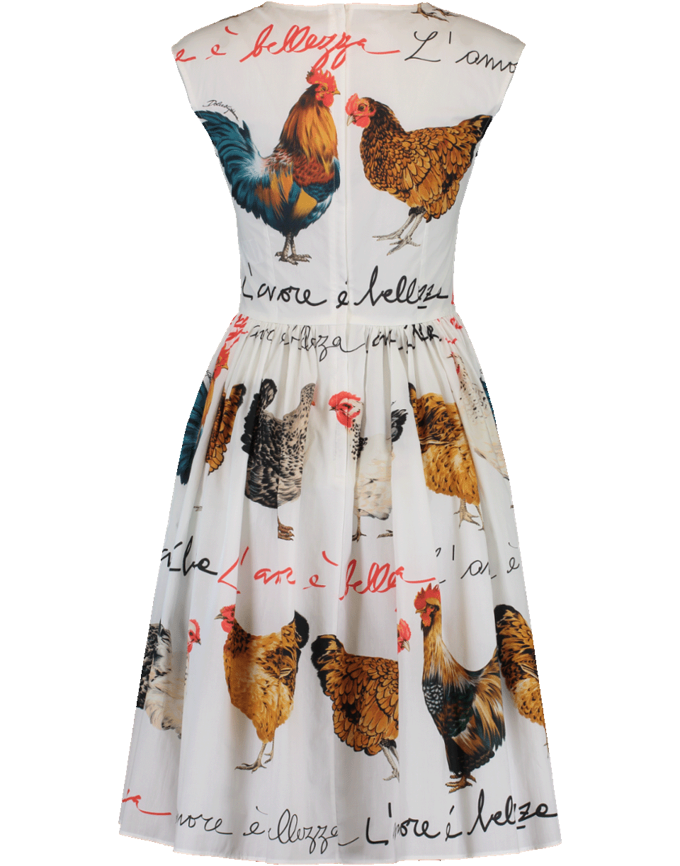 DOLCE & GABBANA-Rooster Print Flared Dress-