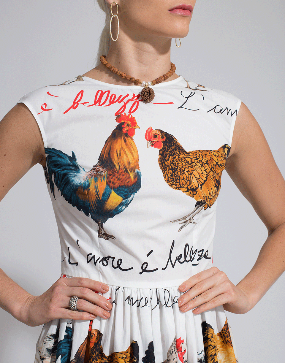 DOLCE & GABBANA-Rooster Print Flared Dress-