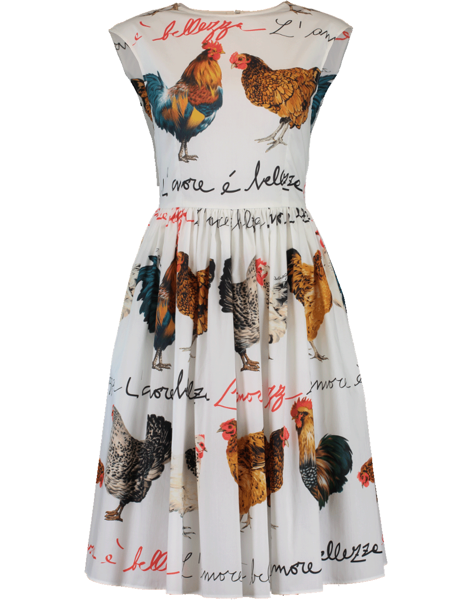 DOLCE & GABBANA-Rooster Print Flared Dress-