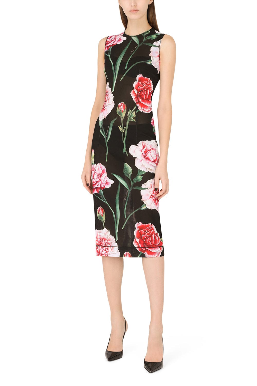 DOLCE & GABBANA-Sleeveless Fitted Floral Dress-
