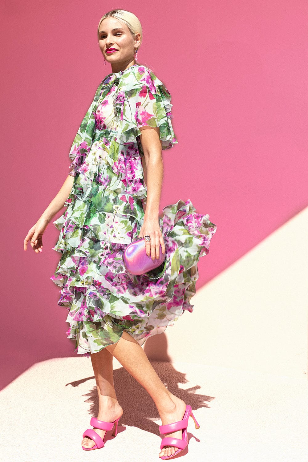 DOLCE & GABBANA-Short Sleeve Chiffon Dress-