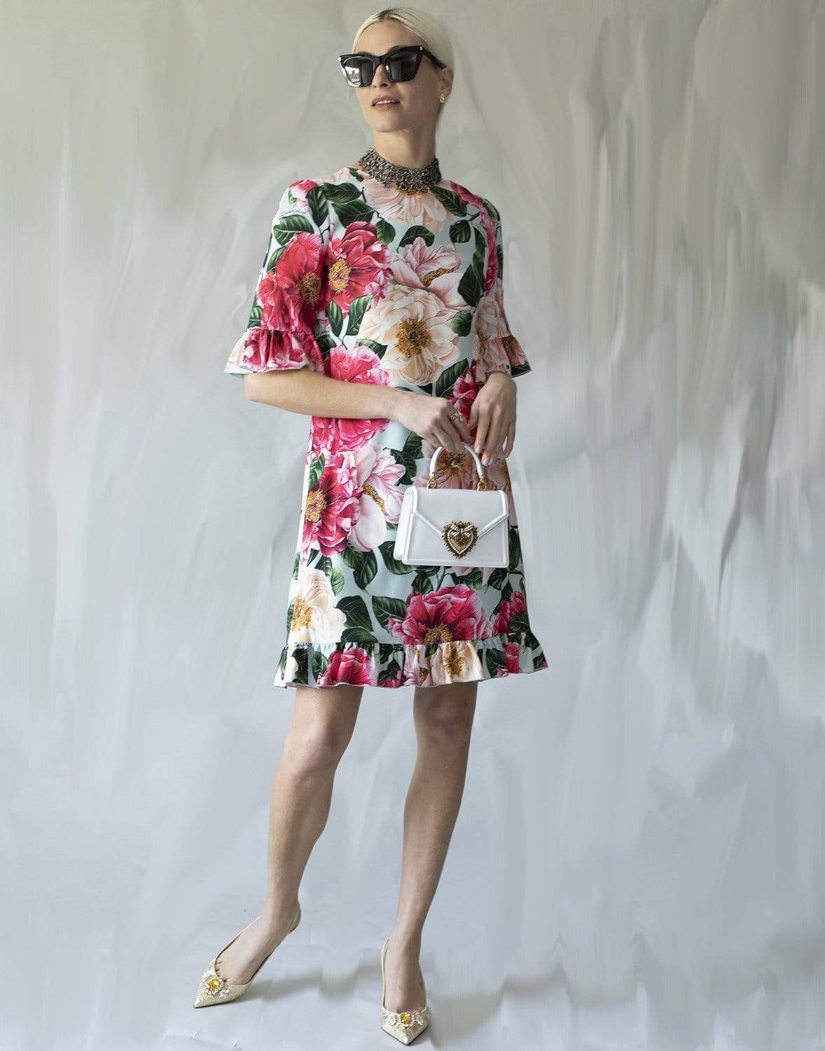 Camellia-Print Cady Midi Dress