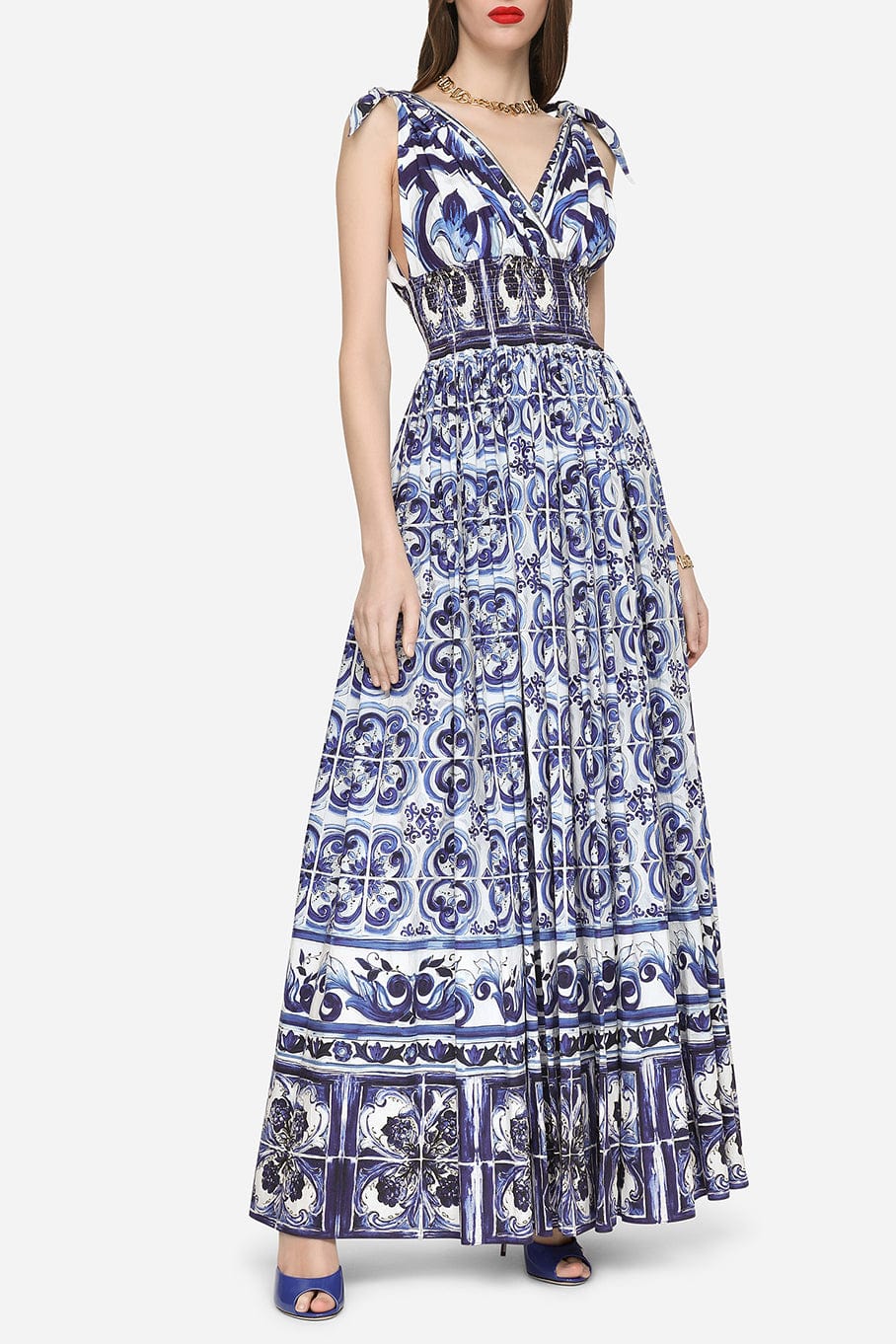 DOLCE & GABBANA-Poplin Long Smock Waist Dress-