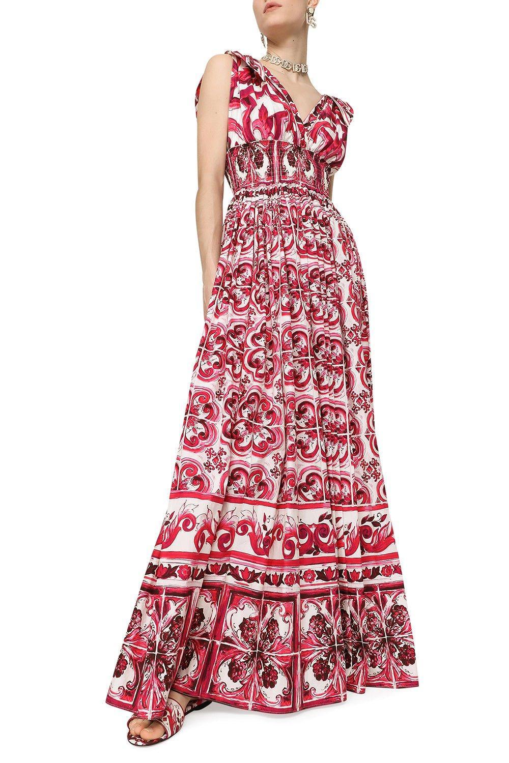 DOLCE & GABBANA-Tie Detail Sleeveless Maxi Dress-
