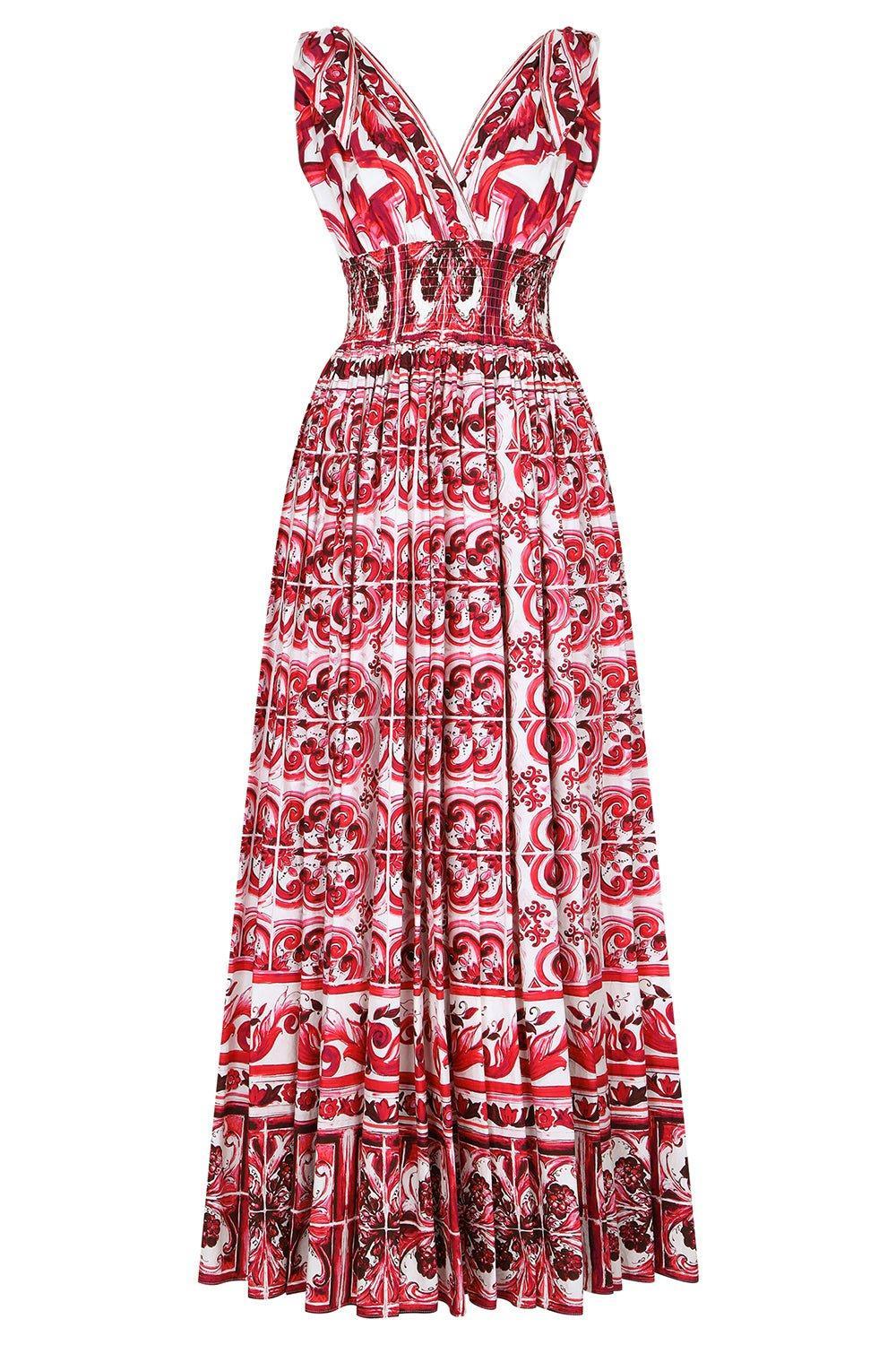 DOLCE & GABBANA-Tie Detail Sleeveless Maxi Dress-