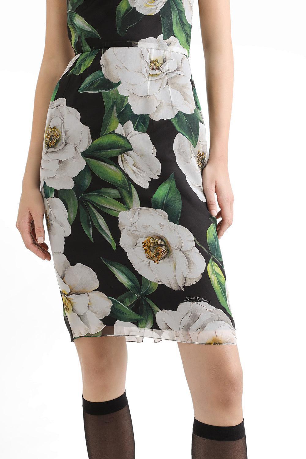 Gardenia Scoop Neck Dress-GARDENIA/NERO-42-CLOTHINGDRESSCOCKTAIL-DOLCE & GABBANA