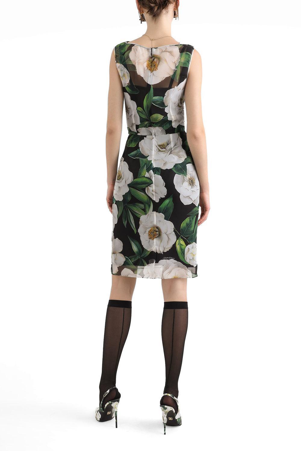 Gardenia Scoop Neck Dress-GARDENIA/NERO-42-CLOTHINGDRESSCOCKTAIL-DOLCE & GABBANA