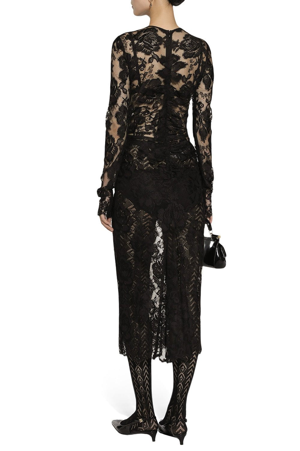 DOLCE & GABBANA-Long Sleeve Lace Midi Dress-