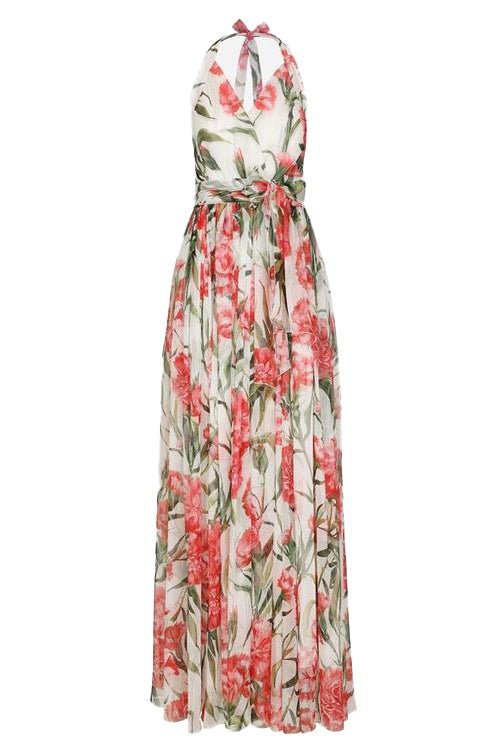 DOLCE & GABBANA-Long Printed Silk Chiffon Dress-CARNATNS