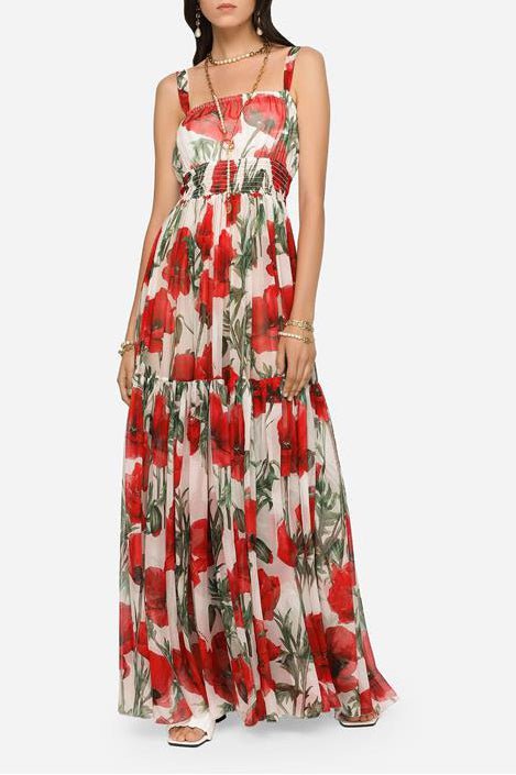 DOLCE & GABBANA-Long Printed Chiffon Dress-