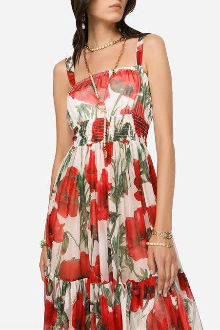 DOLCE & GABBANA-Long Printed Chiffon Dress-